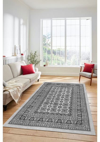 Etnik Desen Baskılı Kaymaz Taban Yıkanabilir Modern Yolluk Salon Halısı MODERN-113-GRİ fırsatları