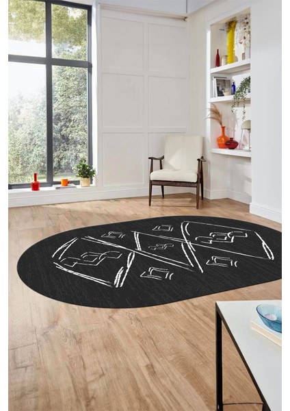 Baskılı Kaymaz Yıkanabilir Şık Modern Oval Yolluk Mutfak Halısı Salon Halısı O-Modern-59-Antrasit indirimleri
