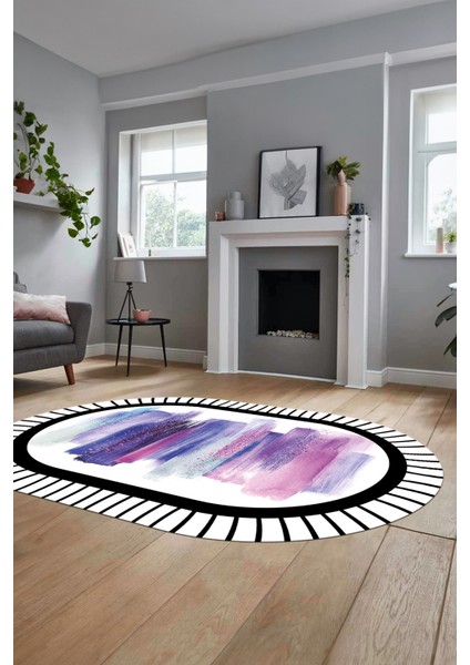 Renkli Modern Dijital Kaymaz Yıkanabilir Oval Yolluk Mutfak Salon Halısı O-Modern-22-Mor modelleri