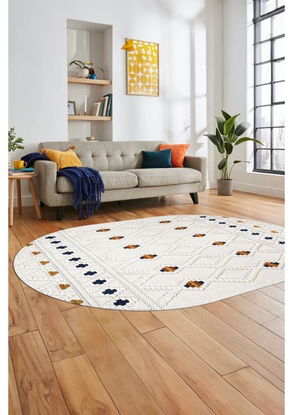 Baskılı Kaymaz Yıkanabilir Şık Kilim Desen Oval Yolluk Halısı Salon Halısı O-Modern-65-Renkli fiyatları