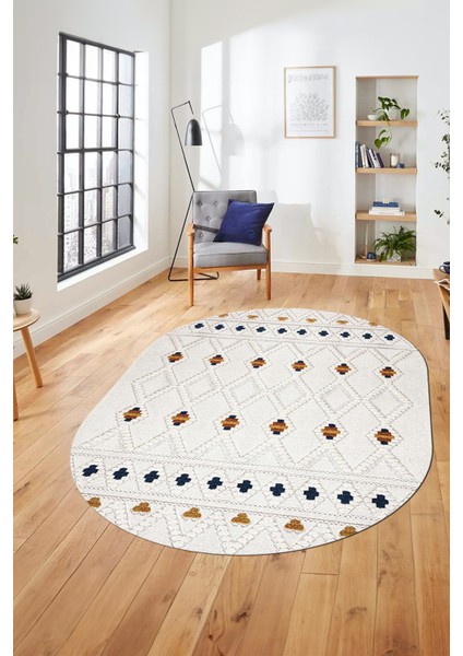 Baskılı Kaymaz Yıkanabilir Şık Kilim Desen Oval Yolluk Halısı Salon Halısı O-Modern-65-Renkli indirimleri