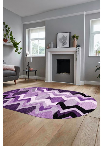 Etnik Modern Desen Dijital Kaymaz Yıkanabilir Oval Yolluk Mutfak Salon Halısı O-Modern-24-Mor modelleri