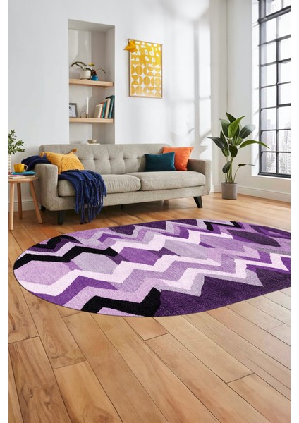 Etnik Modern Desen Dijital Kaymaz Yıkanabilir Oval Yolluk Mutfak Salon Halısı O-Modern-24-Mor indirimleri