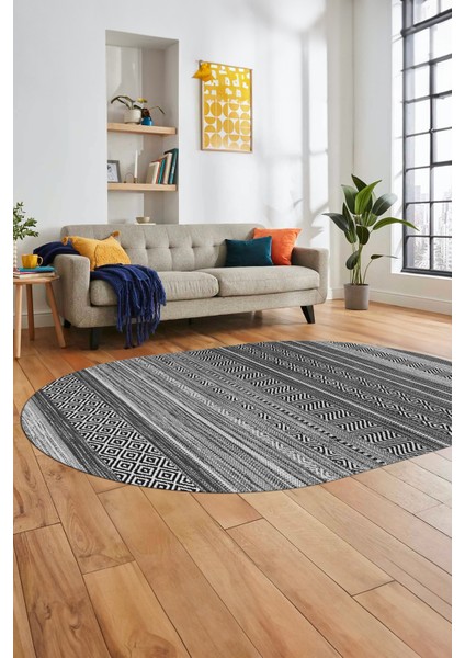 Modern Kilim Dijital Kaymaz Yıkanabilir Oval Yolluk Mutfak Salon Halısı O-Modern-17-Gri indirimleri