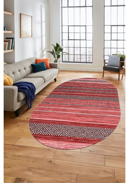 Modern Kilim Dijital Kaymaz Yıkanabilir Oval Yolluk Mutfak Salon Halısı O-Modern-17-Pembe fırsatları