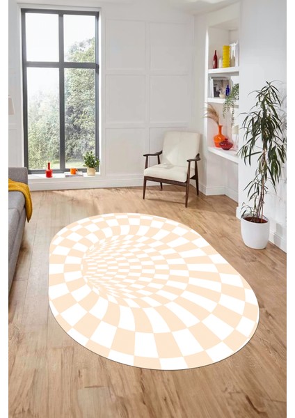 3D Renkli Modern Tasarım Dijital Kaymaz Yıkanabilir Oval Yolluk Salon Halısı O-Modern-78-Krem fiyatları