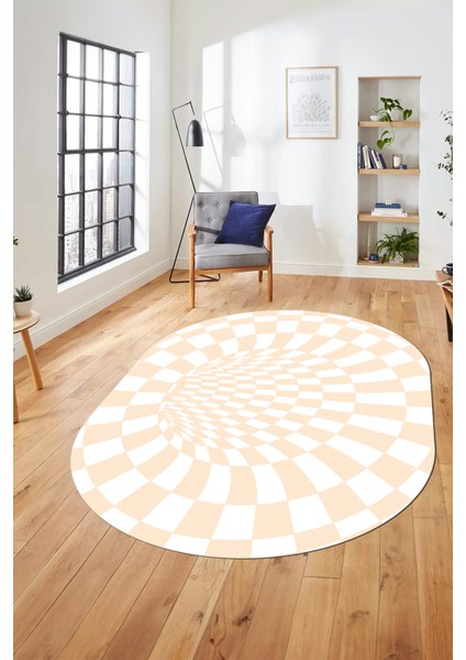 3D Renkli Modern Tasarım Dijital Kaymaz Yıkanabilir Oval Yolluk Salon Halısı O-Modern-78-Krem fırsatları