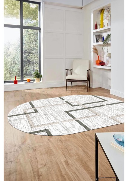 Sade Desen Modern Tasarım Dijital Kaymaz Yıkanabilir Oval Yolluk Salon Halısı O-Modern-80-Krem modelleri