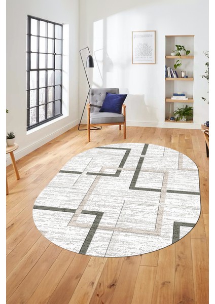 Sade Desen Modern Tasarım Dijital Kaymaz Yıkanabilir Oval Yolluk Salon Halısı O-Modern-80-Krem fırsatları