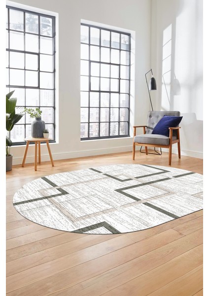 Sade Desen Modern Tasarım Dijital Kaymaz Yıkanabilir Oval Yolluk Salon Halısı O-Modern-80-Krem indirimleri