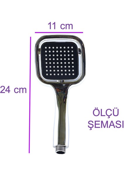 Duş Seti Banyo Duş Başlığı Seti Fiskiyesi Telefonu Kare Başlık Metal Hortum Siyah 3'lü Set