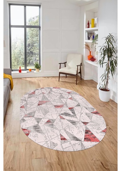 Modern Desen Özel Tasarım Dijital Kaymaz Yıkanabilir Oval Yolluk Salon Halısı O-Modern-82-Pembe fiyatları