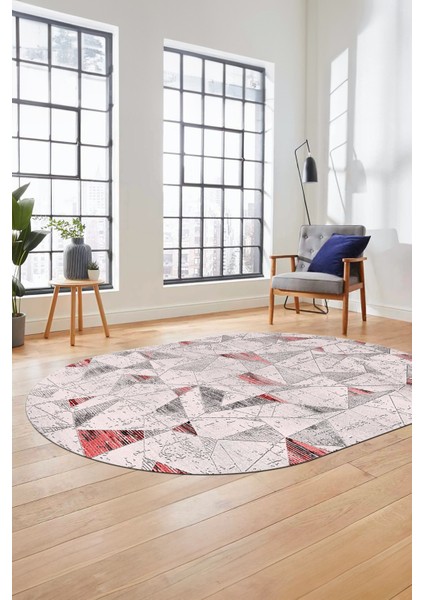 Modern Desen Özel Tasarım Dijital Kaymaz Yıkanabilir Oval Yolluk Salon Halısı O-Modern-82-Pembe indirimleri