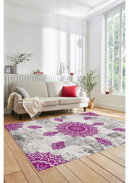 Baskılı Kaymaz Yıkanabilir Koridor Halısı Mutfak Halısı Salon Halısı Modern-45-Mor fiyatları