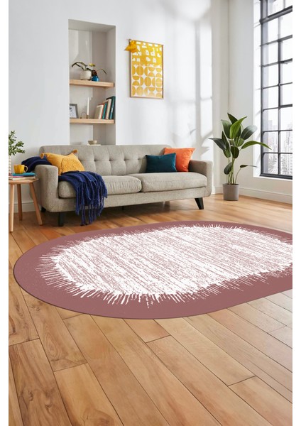 Baskılı Kaymaz Yıkanabilir Sade Desen Oval Yolluk Mutfak Salon Halısı O-Modern-43-Pembe fırsatları