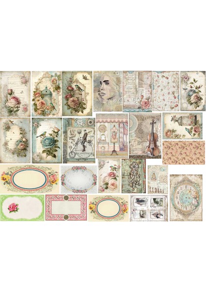Vintage Temalı Etiket Seti (20X30 cm 1 Set)