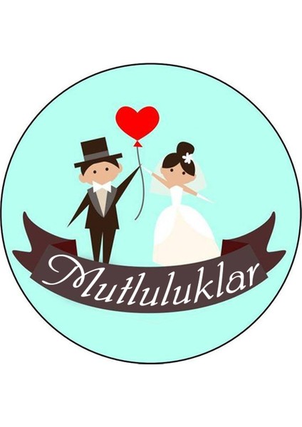 Evlilik Temalı Yuvarlak Etiket (4x4 cm 24 Adet)