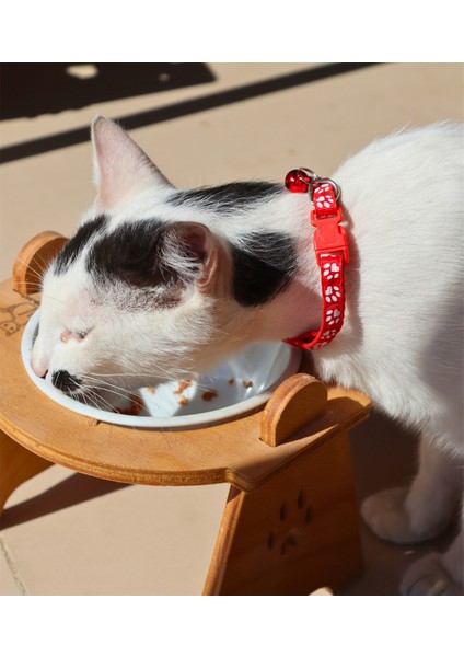 Kedi ve Köpek Boyun Tasması Pati Desenli ve Zilli-kırmızı