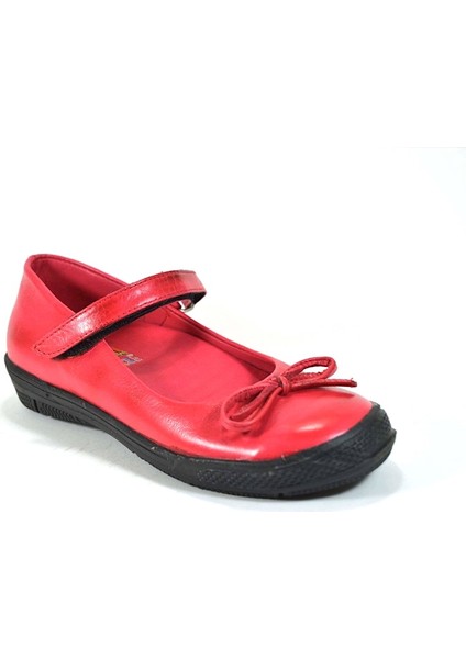 F.213 Hakiki Deri Kırmızı Cırtlı Kız Çocuk Okul Babet Ayakkabı fiyatları