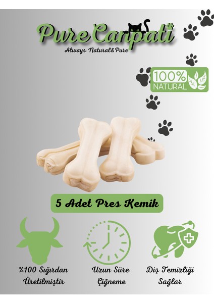 Naturel Sütlü Pres Beyaz Köpek Çiğneme Kemiği 5'li 7,5cm