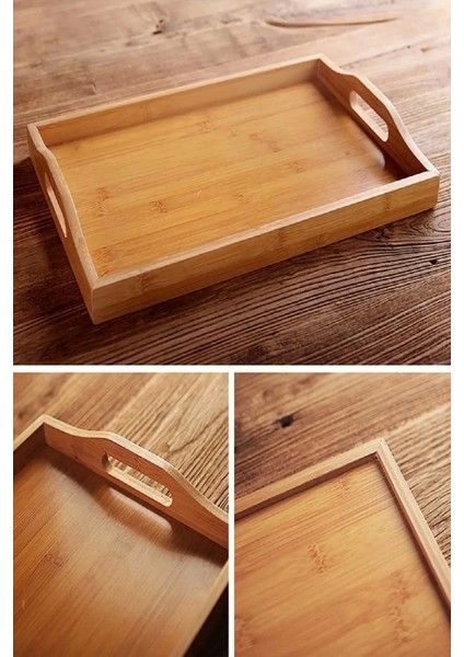 Bambu Çay Tepsisi Lüx Kulplu Dikdörtgen 33X22 Ideal Boy Kahve Çay Servis Sunum fiyatları