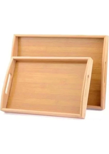 Bambu Çay Tepsisi Lüx Kulplu Dikdörtgen 33X22 Ideal Boy Kahve Çay Servis Sunum fırsatları