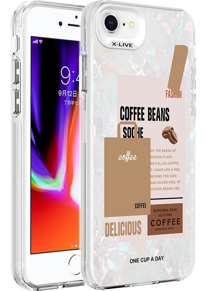 iPhone 8 - Uyumlu Mermer Desenli Gkm Marbello Kapak-Kahverengi