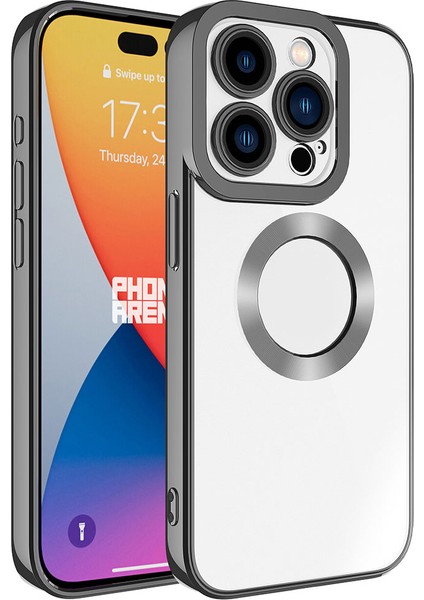iPhone 15 Pro Max - Uyumlu Kamera Korumalı Logo Gösteren Gkm Omega Kapak-Sierra Mavi