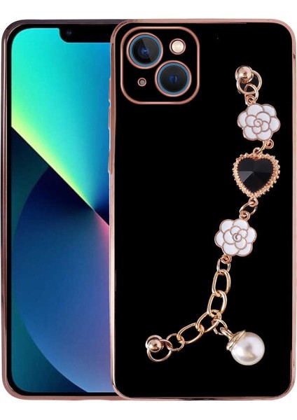 iPhone 13 - Uyumlu El Tutamaçlı Kamera Korumalı Gkm Taka Silikon Kapak-Siyah