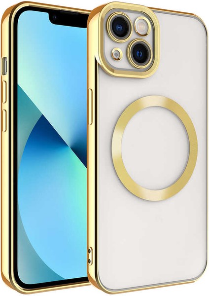 iPhone 13 - Uyumlu Magsafe Wireless Şarj Özellikli Gkm Setro Silikon-Gold