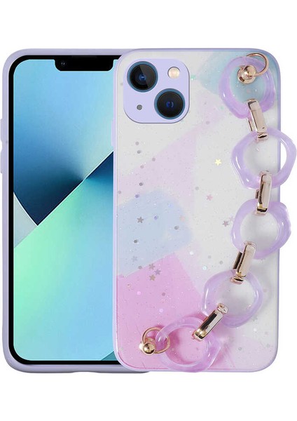 iPhone 13 - Uyumlu Simli Desenli El Askılı Tutacaklı Gkm Elsa Silikon Kapak-Pembe Koyu