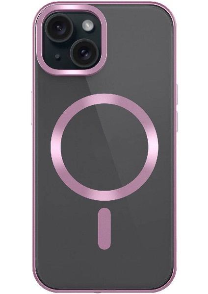 iPhone 15 Plus - Uyumlu Mat Tasarımlı Magsafe Wireless Şarj Özellikli Gkm Mat Setro Kapak-Pembe