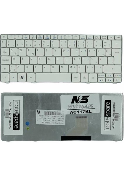 Acer ile Uyumlu Aspire One D255-2DQRR, D255E-13111, D255E-13144 Notebook Klavye Beyaz Tr