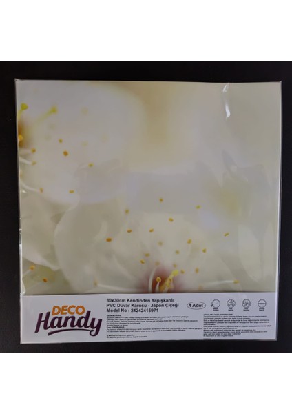 Decohandy 30 x 30 cm Pvc Duvar Karosu 4'Lü Paket - Japon Çiçeği