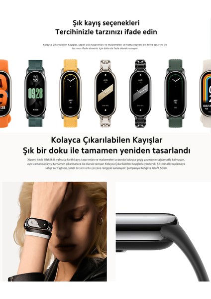 Tekno Trust 100-200 Mah Mi Smart Band 8 Nabız Ölçer Spor Su Geçirmez Android Ios Iphone Uyumlu Akıllı Bileklik