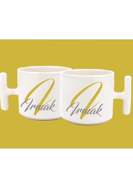 Kişiye Özel I Harfli ve Isimli Gold Gri T Kulplu Baskılı Kupa Bardak