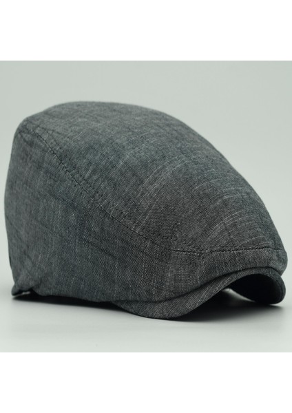 Erkek Kasket Gri Keten Yazlık Flat Cap Şapka