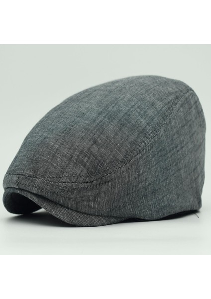 Erkek Kasket Gri Keten Yazlık Flat Cap Şapka