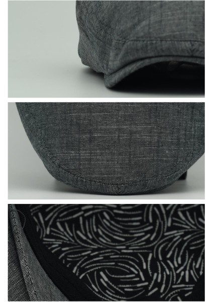 Erkek Kasket Gri Keten Yazlık Flat Cap Şapka