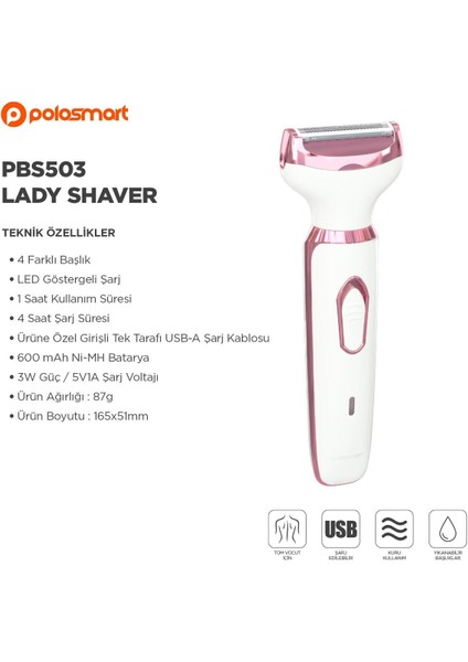 3-5 PBS503 4 In 1 Lady Shaver Beyaz Şarjlı Resmi Distribütör Garantili Beyaz 2 Yıl Kuru Vücut modelleri