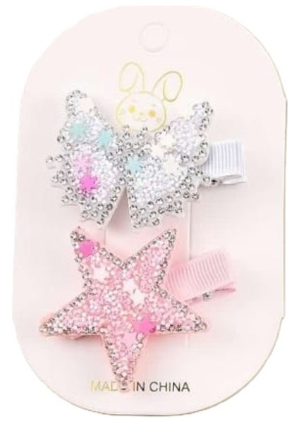 Taşlı Pullu Kelebek ve Yıldız Model Karışık Renk Çiftli Çocuk Pens Toka modelleri