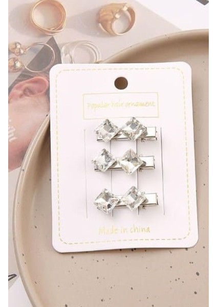 Kristal Taşlı 3 Lü Silver Renk Pens Toka