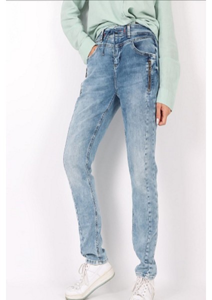 Kadın Street One Önden Bağcıklı Yıkamalı Mavi Denim Kot Pantolon fırsatları