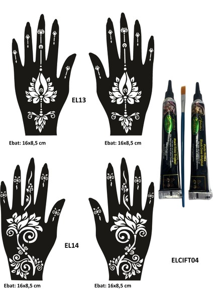 Lotus Desenler El Üstü Hint Kınasıyla Geçici Dövme Yapma Seti Siyah Renk