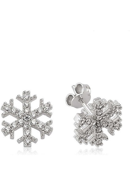 Gümüş Kar Tanesi Çivili Küpe