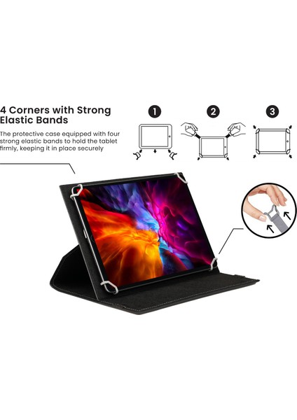 Tcl Tab 10 Tablet 10.1" Uyumlu 360°DÖNEBILEN Kapaklı Standlı Universal Tablet Kılıfı