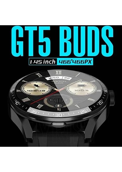 Gt5 Buds Bluetooth Kulaklıklı 2si 1 Arada Gps//siri Destekli Deri Kordonlu Watch Buds Akıllı Saat