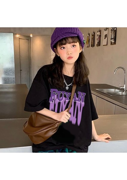 Özel Tasarım Fuyan Baskılı %100 Pamuk Oversize Hip Hop Japon Stil Kız Çocuk T-Shırt modelleri