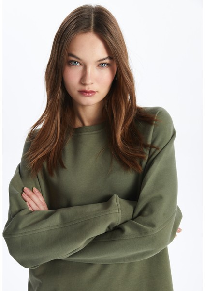 Chicago - Bisiklet Yaka Basic Rahat Kalıp Uzun Kollu Baskısız Penye Sweatshirt Elbise