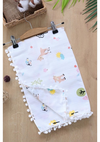 Kız Erkek Bebek Çift Katlı Ponponlu Müslin Kundak Battaniye STL6529 fiyatları